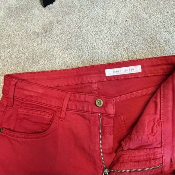 Anthropologie Pilcro and the Letterpress Coral Red Script Faded Crop Raw Hem 30 - Picture 8 of 16